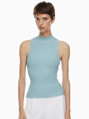 Aritzia Babaton Sculpt Knit Mockneck Tank - Dew Blue